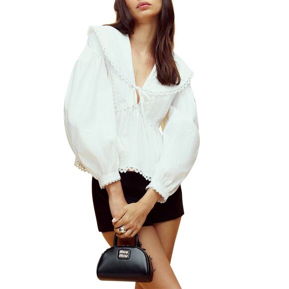 Reformation White Cotton Renna Blouse Top Size 2 - Picture 5 of 13